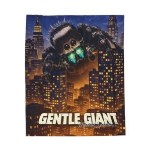 Velveteen Plush Blanket — "Gentle Giant" Neon-Eyed Spider Cityscape Throw