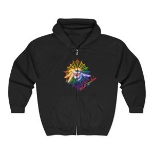 Rainbow Web Spider Zip Hoodie – Psychedelic Celestial Full-Zip Sweatshirt