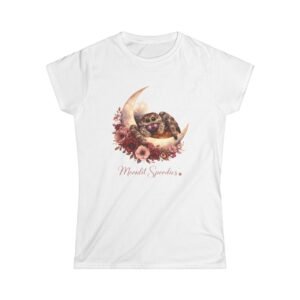 7479888760379584291_2048.jpg Women's Tee — Sorsha the Jumping Spider on Crescent Moon with Floral Bouquet